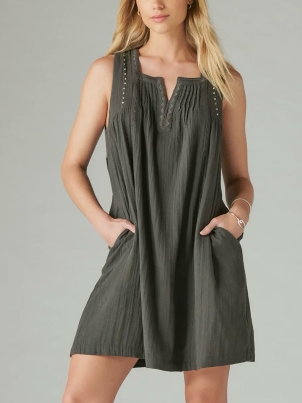 Lucky Brand Pintuck Cotton Shift Dress